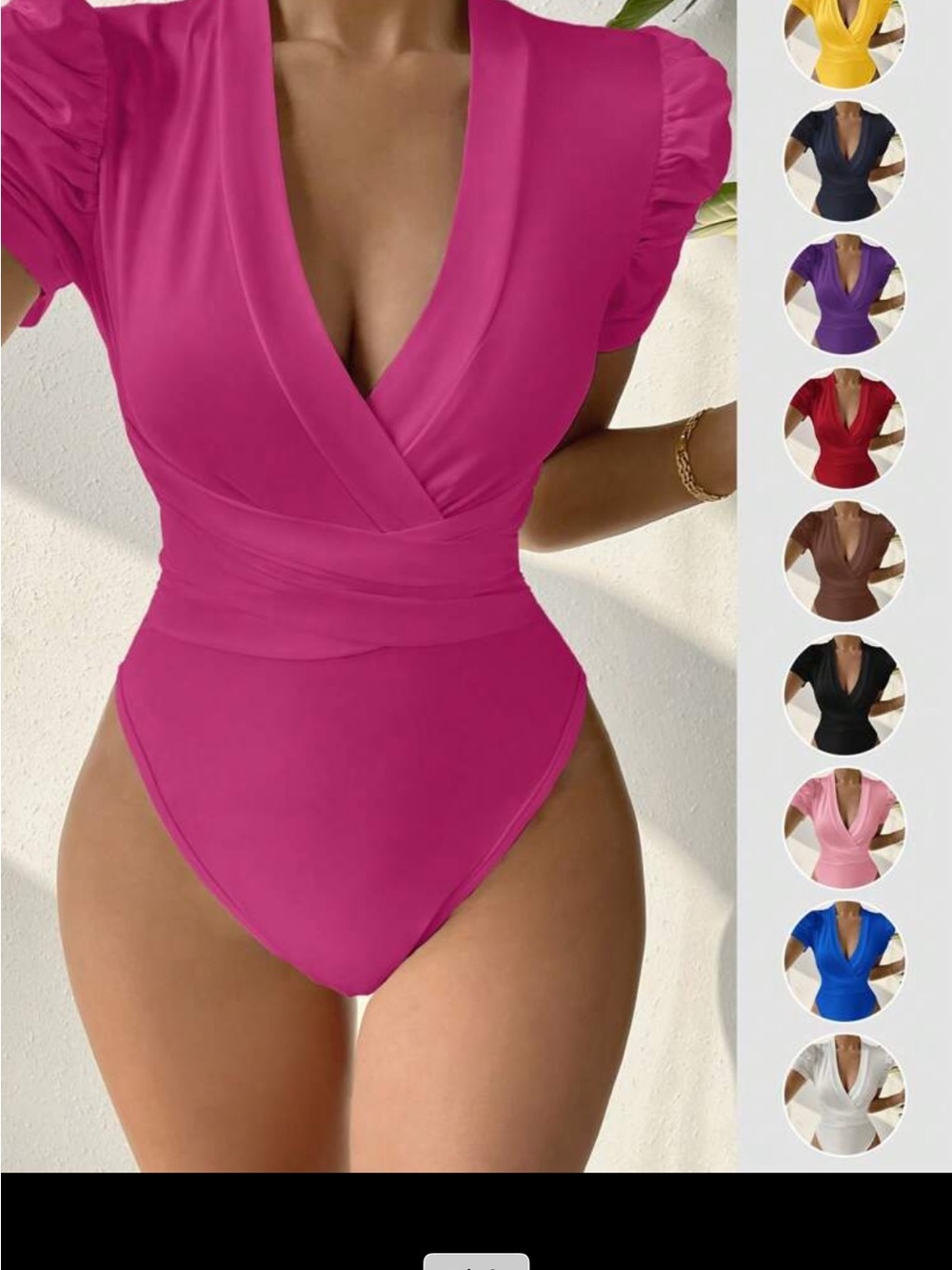 SHEIN Fuchsia Wrap-Front Puff Sleeve Bodysuit